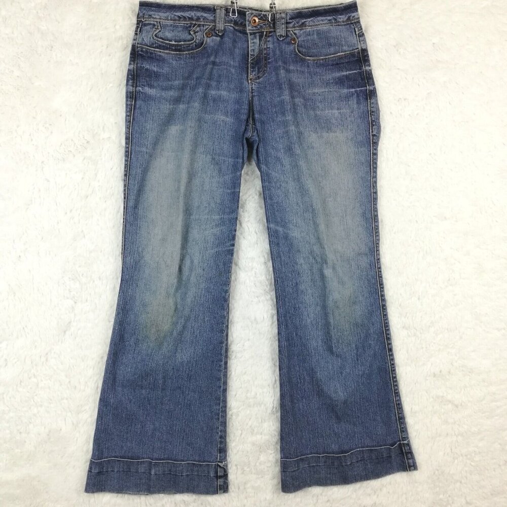 Rewind Womens Jeans Wide Leg Blue Denim Flap Pocket Medium Wash Mid‎ Rise 11